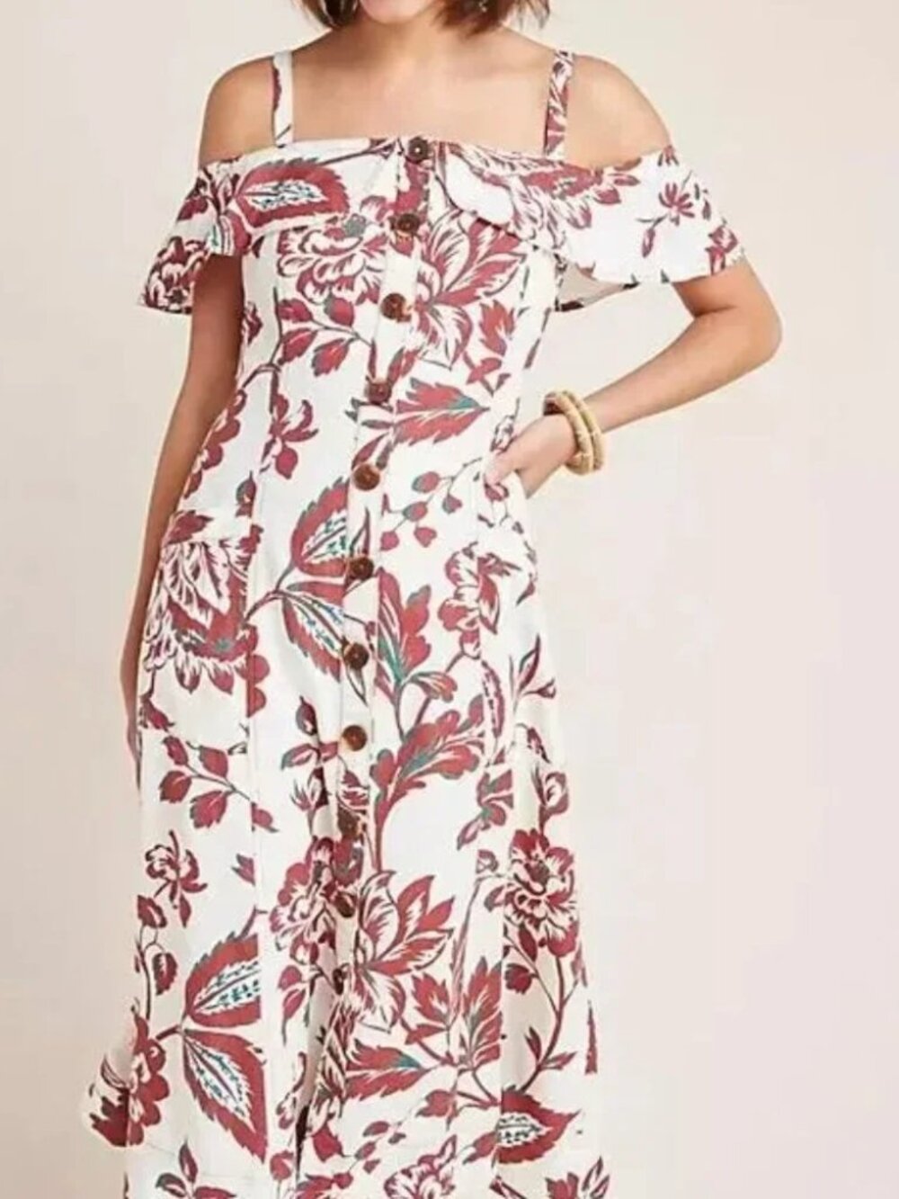 Anthropologie Oahu Dress with Rust Floral Print